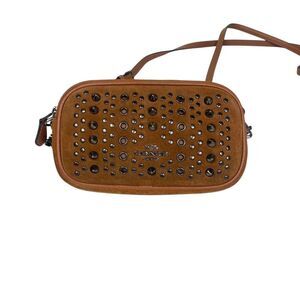 Coach Saddie All Stud Grommets Pouch small crossbody brown suede
